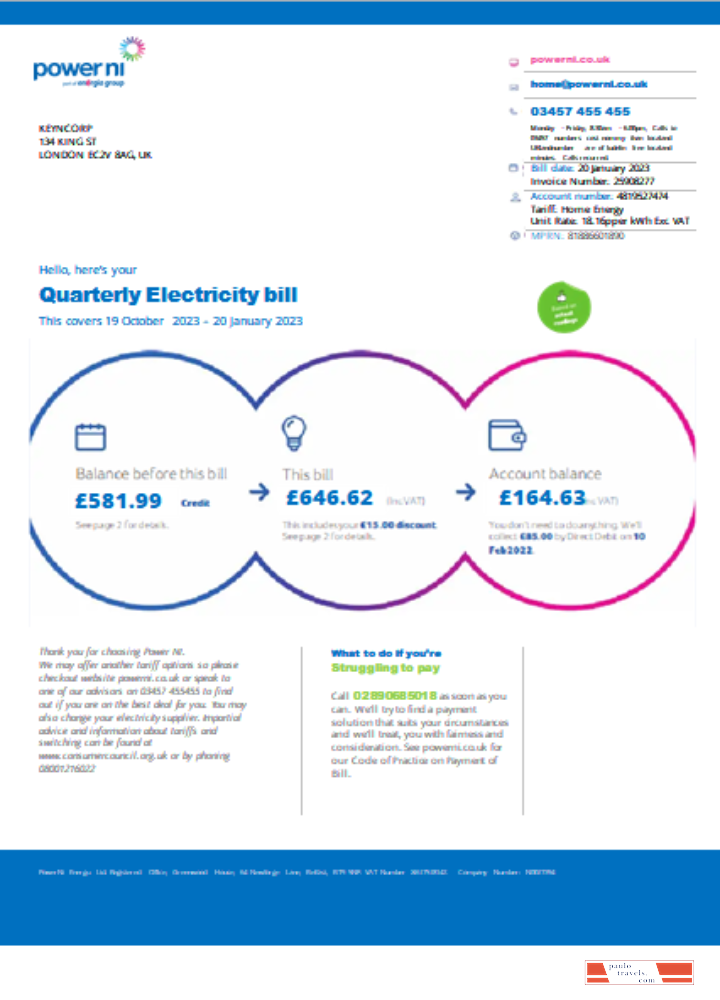 Power NI utility business bill, SCR PSD template